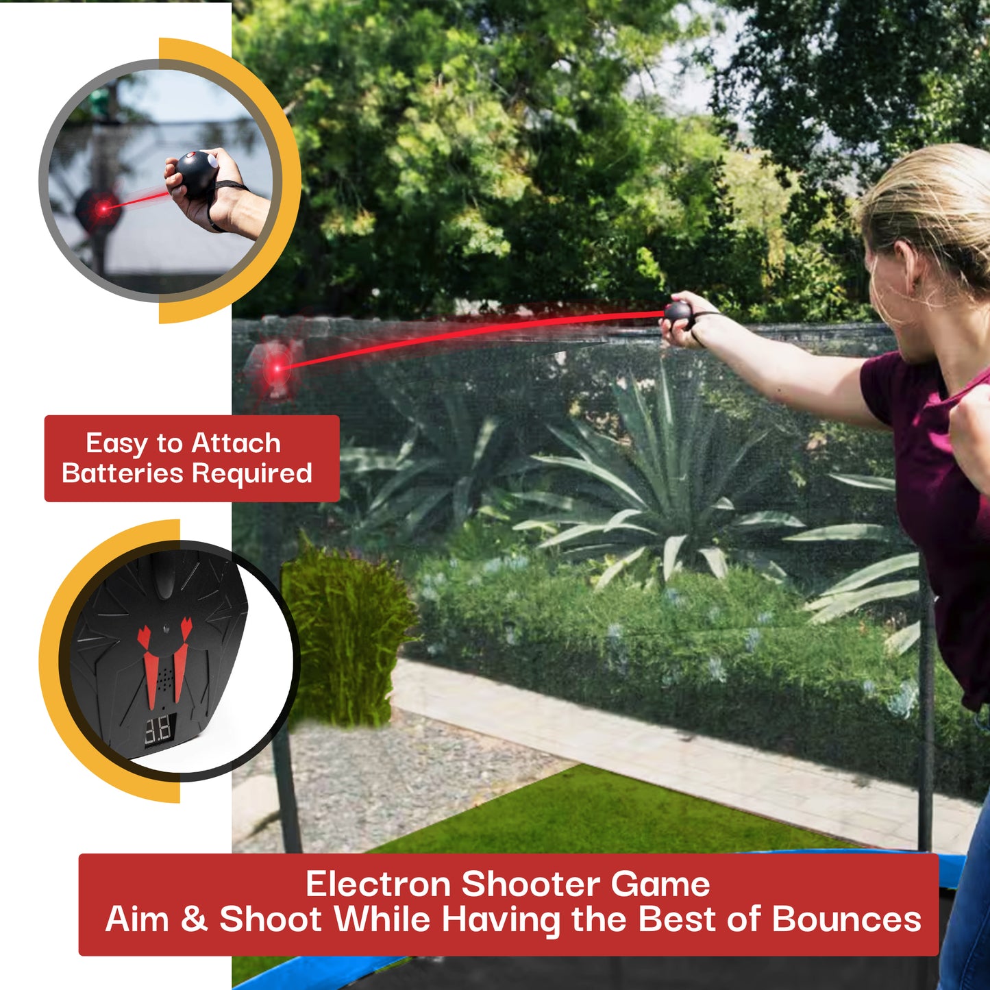Sportspower Bounce Pro 12ft Multiplay Trampoline & Enclosure with Basketball, Electron Shooter Game, Flash Light Zone Features, Painted Legs & Phone Pouch
