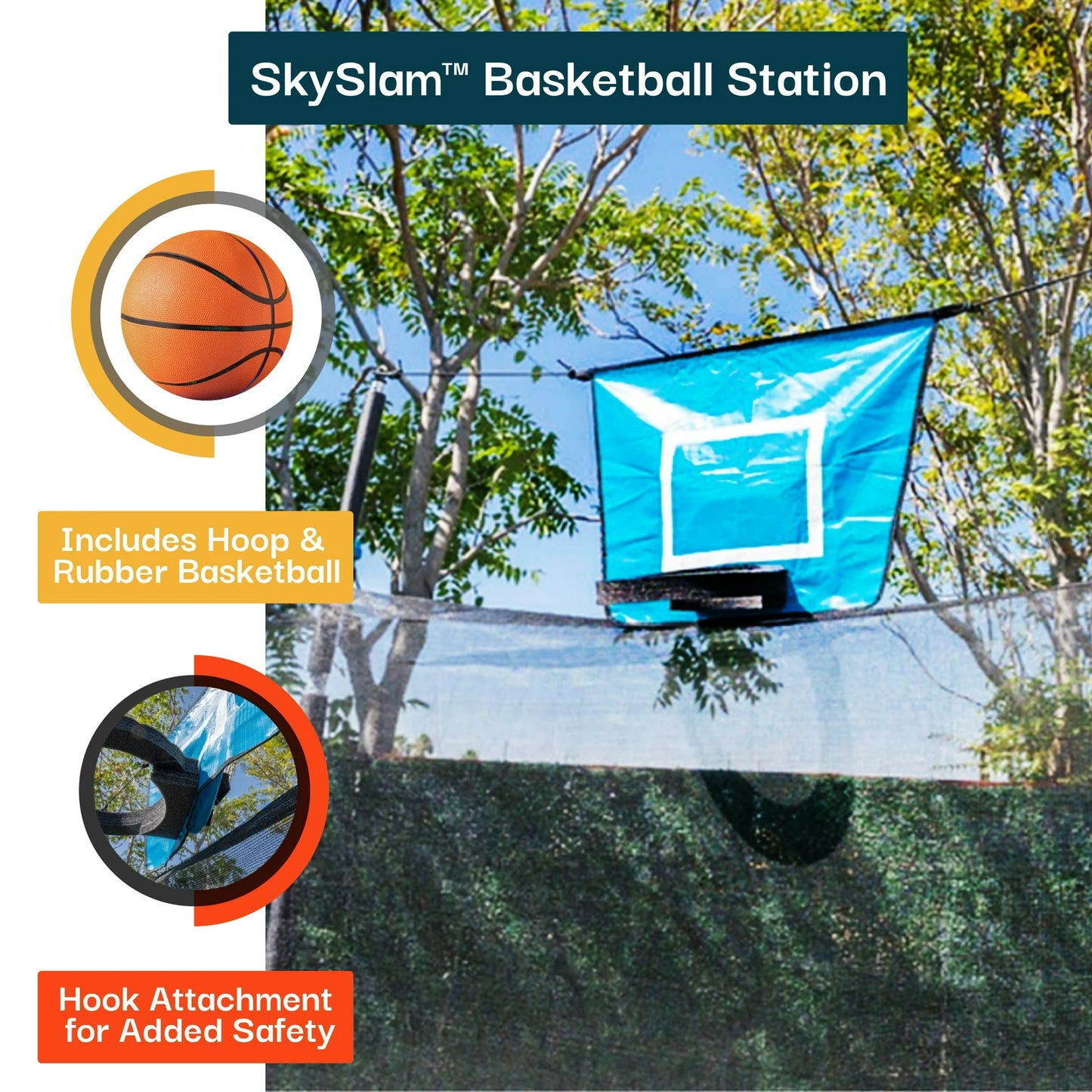 Sportspower Bounce Pro 14ft Trampoline & Enclosure Net w/ Basketball hoop, ball, phone pouch & painted legs