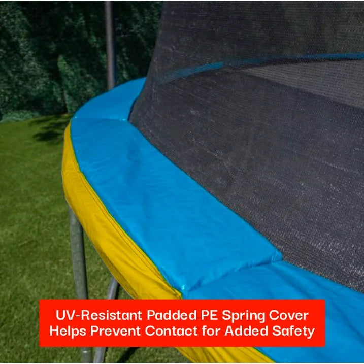 Sportspower Bounce Pro 14ft Trampoline & Enclosure Net w/ Basketball hoop, ball, phone pouch & painted legs
