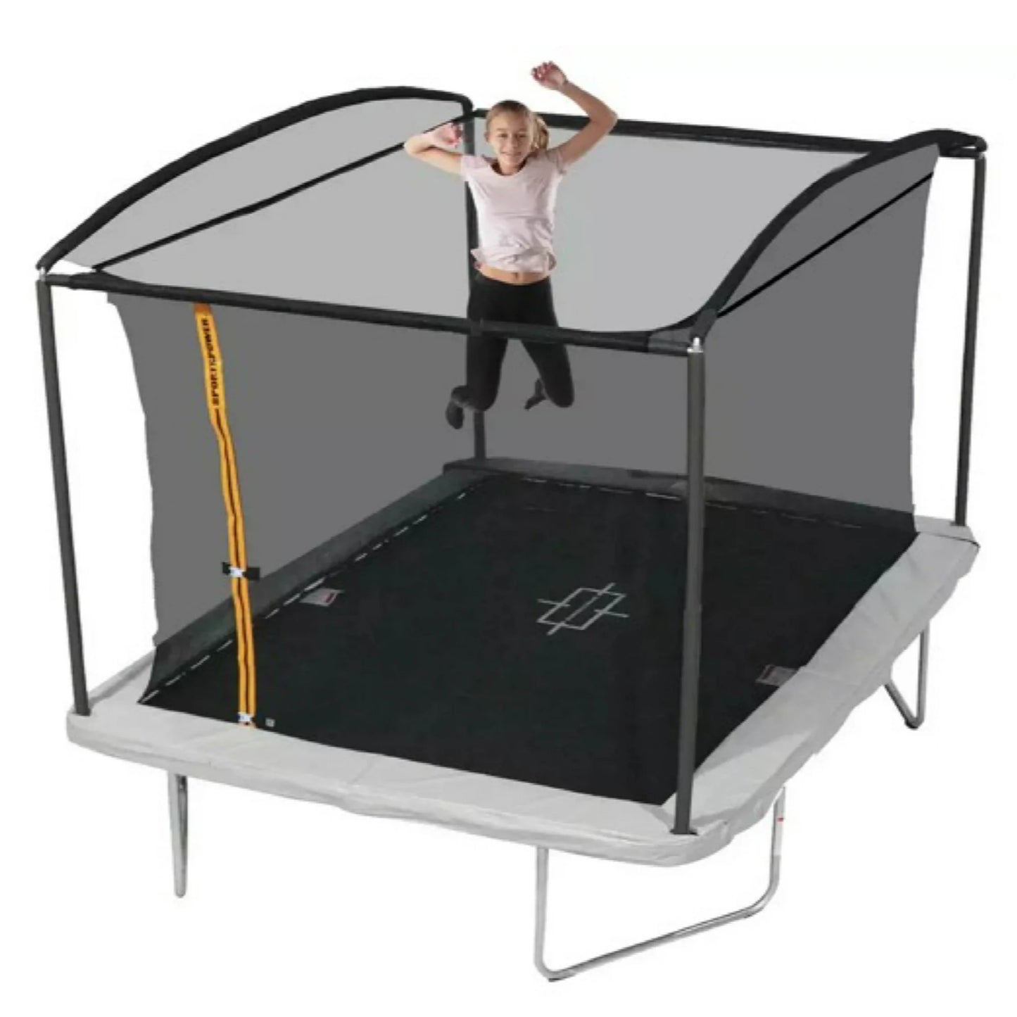 Sportspower Bounce Pro 6x8’ Rectangular Trampoline for Kids 6+ with Safety-Enclosure in Gray and Orange