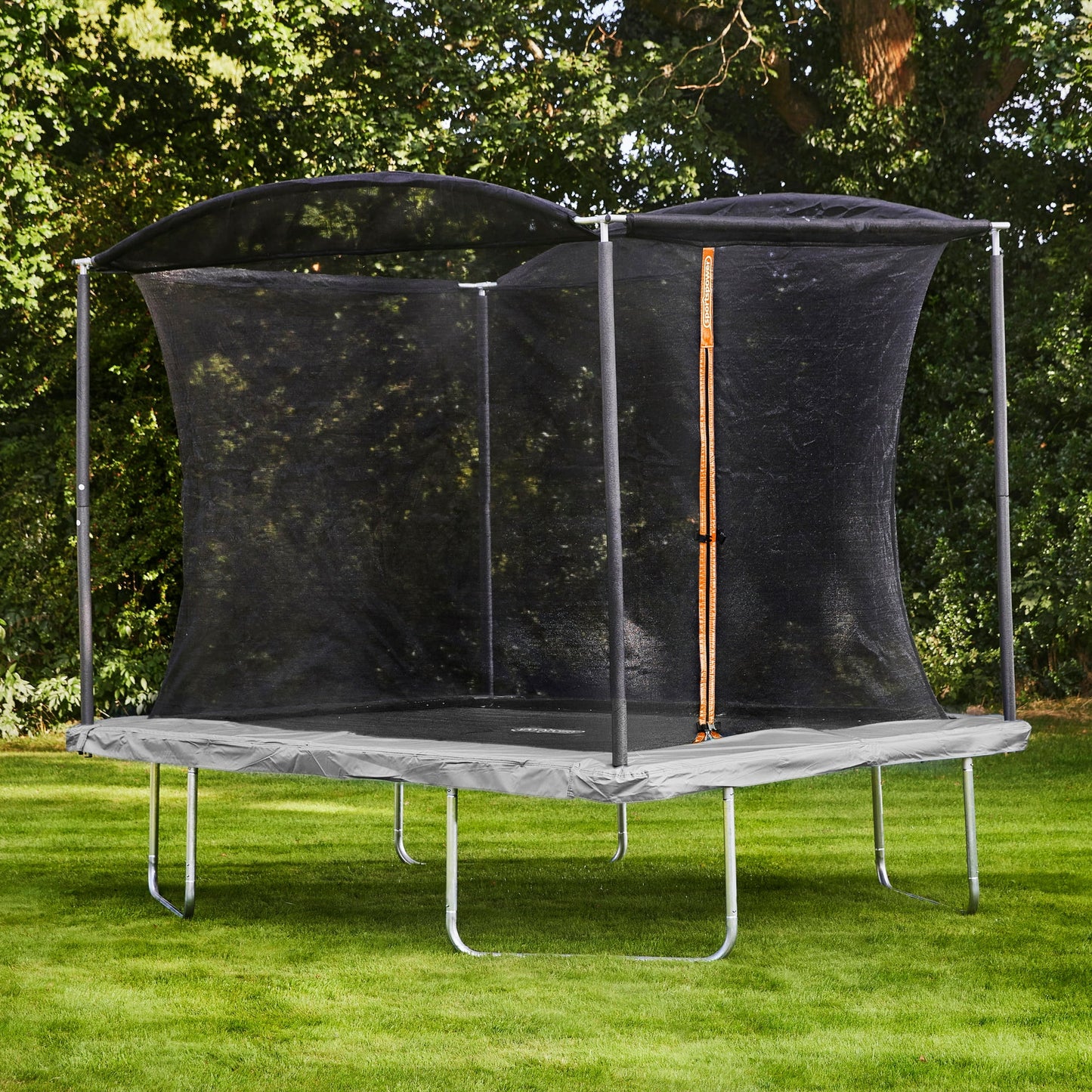 Sportspower Bounce Pro 6x8’ Rectangular Trampoline for Kids 6+ with Safety-Enclosure in Gray and Orange