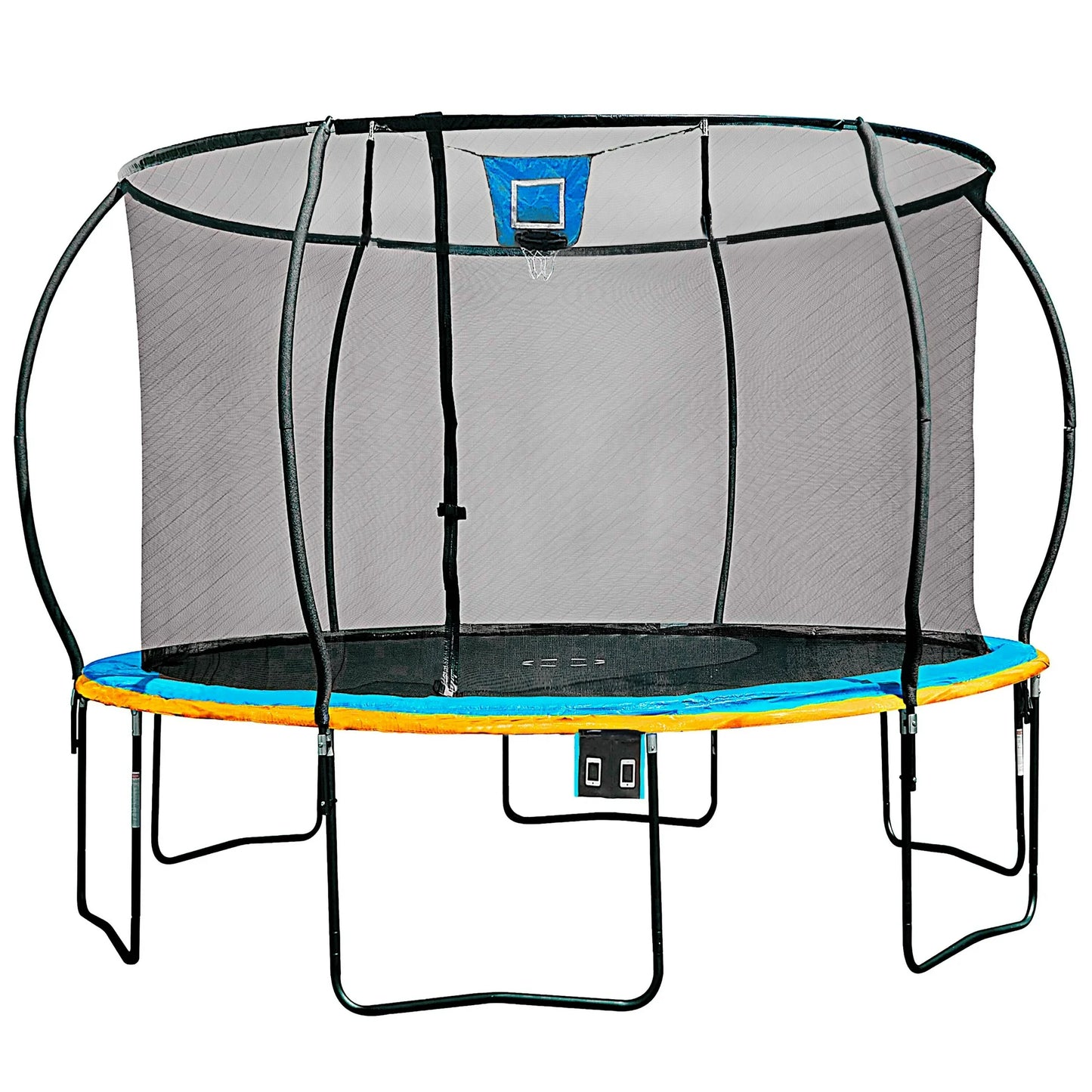 Sportspower Bounce Pro 14ft Trampoline & Enclosure Net w/ Basketball hoop, ball, phone pouch & painted legs