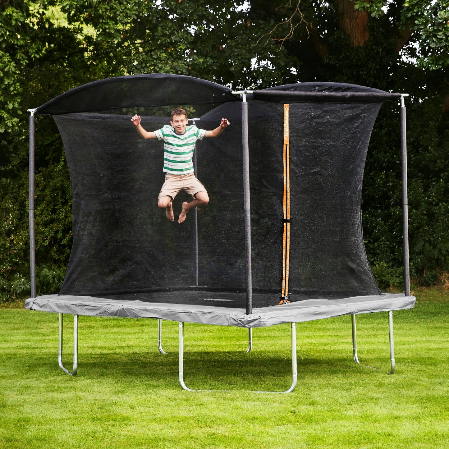 Sportspower Bounce Pro 6x8’ Rectangular Trampoline for Kids 6+ with Safety-Enclosure in Gray and Orange