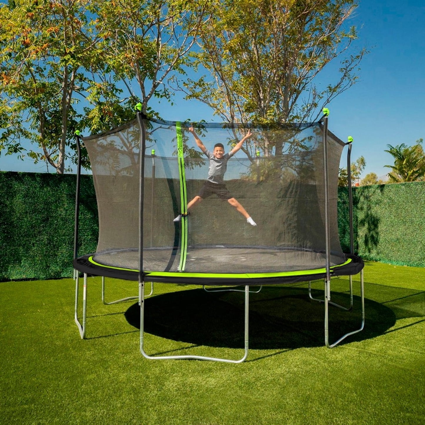 Sportspower Bounce Pro 14' Round Trampoline with Safety Enclosure in Green and Black