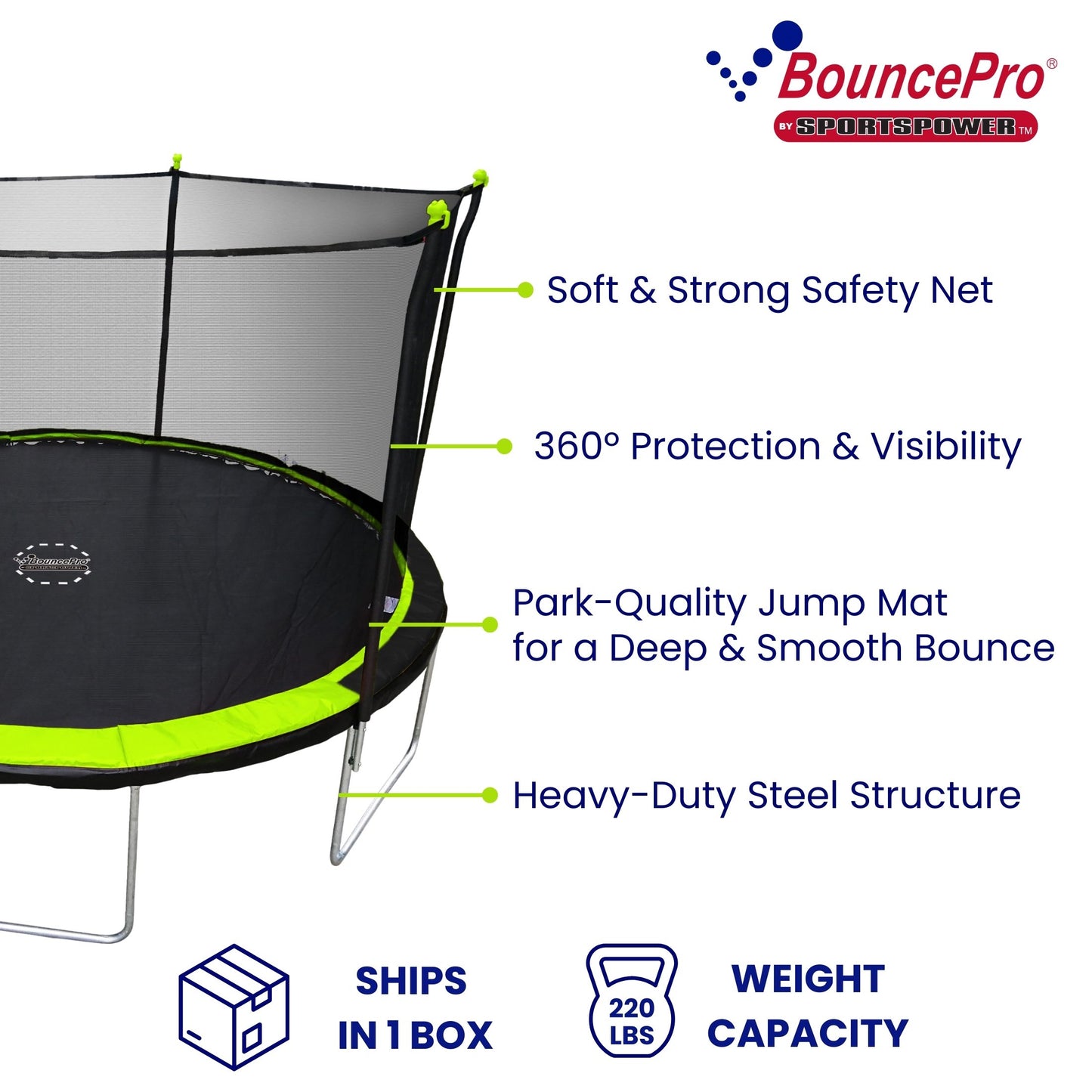 Sportspower Bounce Pro 14' Round Trampoline with Safety Enclosure in Green and Black