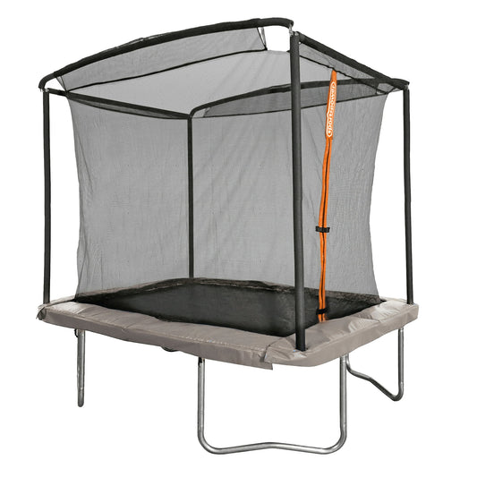 Sportspower Bounce Pro 6x8’ Rectangular Trampoline for Kids 6+ with Safety-Enclosure in Gray and Orange