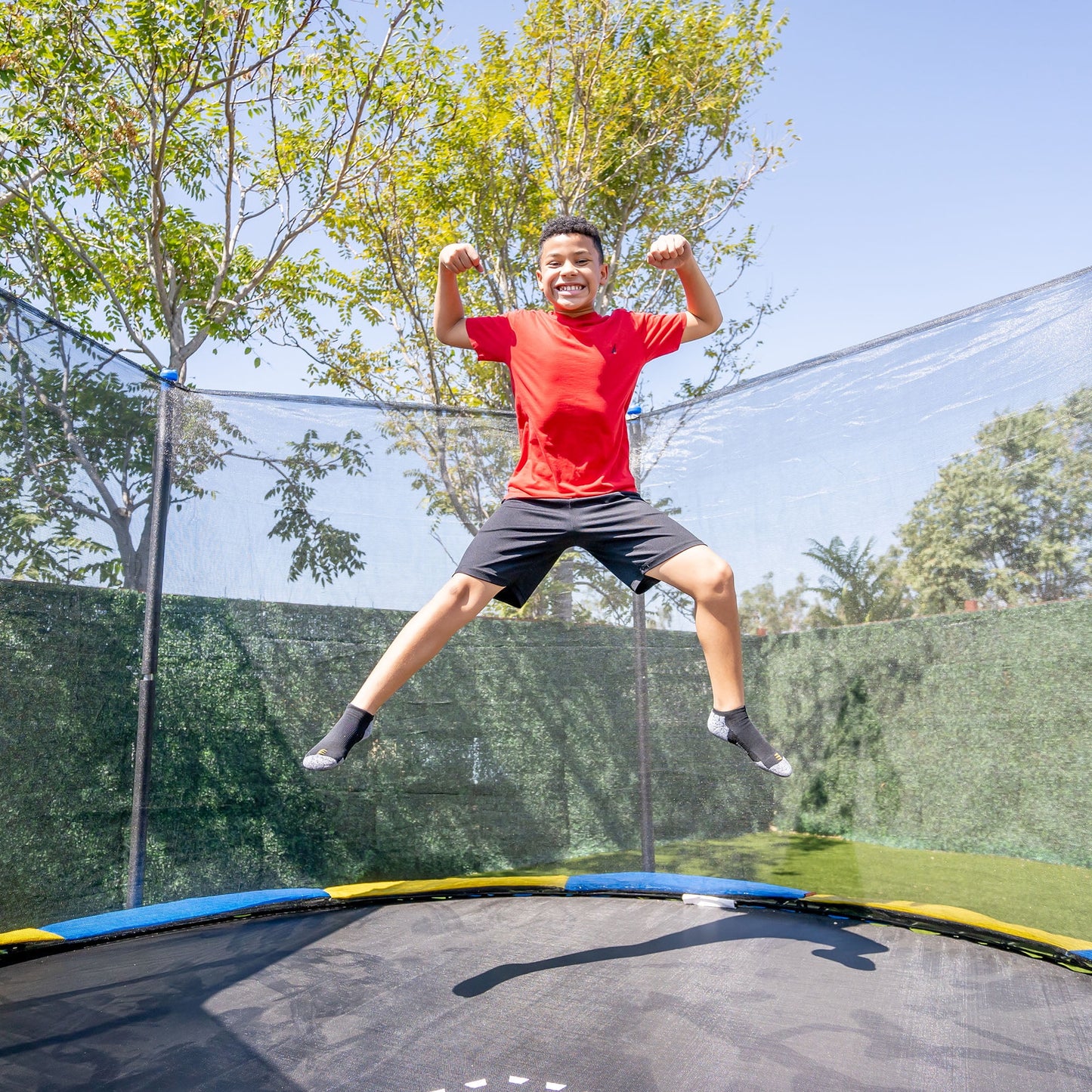 Sportspower Bounce Pro 12' Round Trampoline with Safety-Enclosure in Blue and Yellow